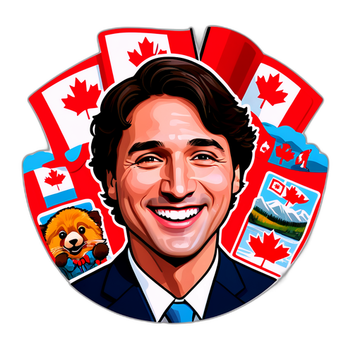 Justin Trudeaun ikoni hymy ja kanadalaiset symbolit