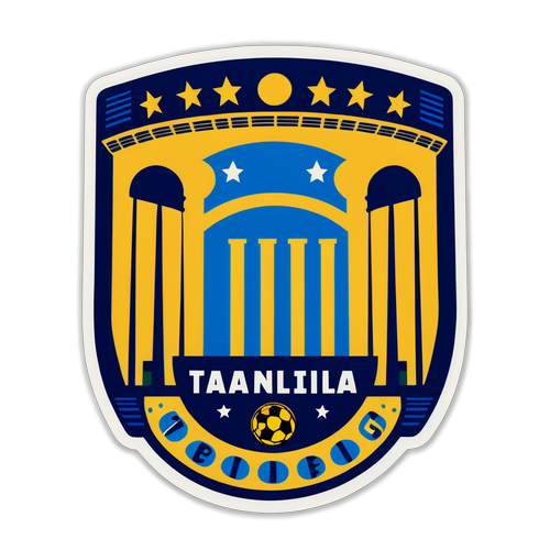 Sticker cu design îndrăzneț al echipei Inter, featuring fotbal și un fundal cu stadioane celebre din Italia