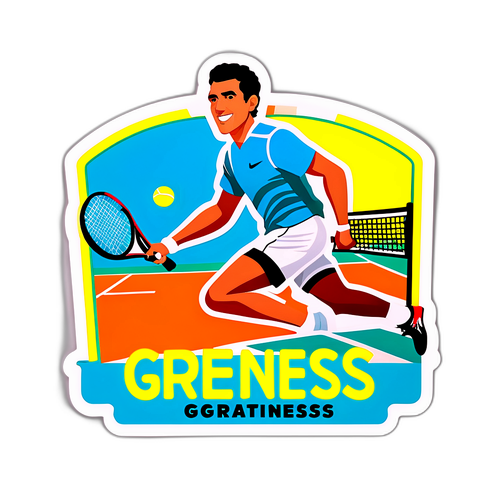 Itim na Sticker na may Temang Tennis at Mensahe ng Motibasyon