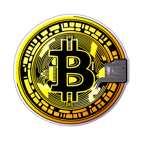 Sticker van een bitcoin-munt met een futuristische achtergrond