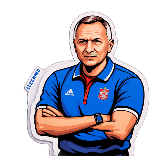 Trener Cezary Kulesza z taktyczną tablicą