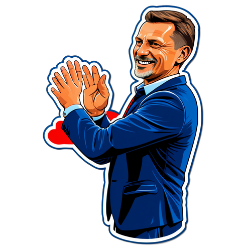 Nálepka s oblíbeným trenérem slovenského národního fotbalového týmu, který zdraví fanoušky