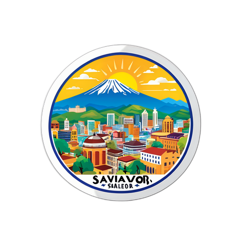 Autocollant de San Salvador avec vue panoramique de la ville sous un ciel ensoleillé