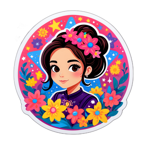 Εικονογράφηση της Μίμι Ντενίση με λουλούδια και αστέρια