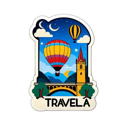Creatieve sticker van de Arouca-brug met een luchtballon