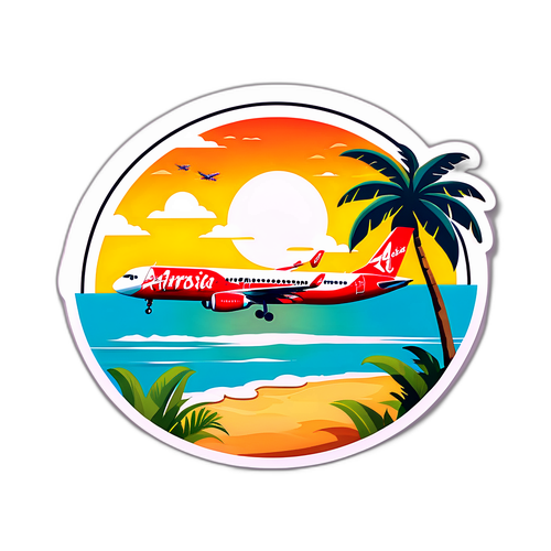 Masiglang Eroplano ng AirAsia sa Tropikal na Isla