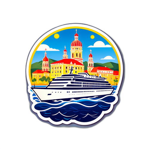 Стильний наклейка, що нагадує Одесу з її морськими пейзажами та круїзними кораблями