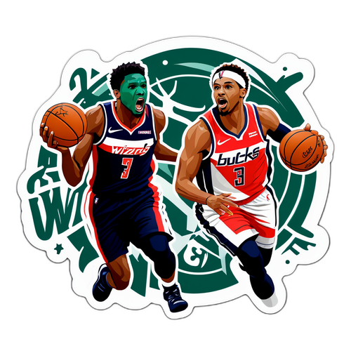 バックス対ウィザーズの試合を捉えたパワフルなアートステッカー