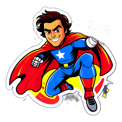 Speelse sticker van een superhelden doelman