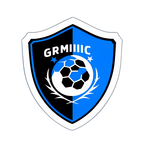 Grêmio: Un diseño elegante que presenta el escudo del Grêmio sobre el fondo de su estadio y un balón de fútbol en movimiento.
