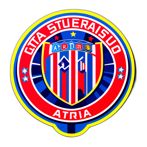 Sticker van Atleti Stadion in kleurrijke opwarming voor de grote wedstrijd