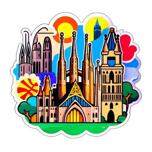 स्पेनिश स्थलों के साथ फुटबॉल का प्रतीक