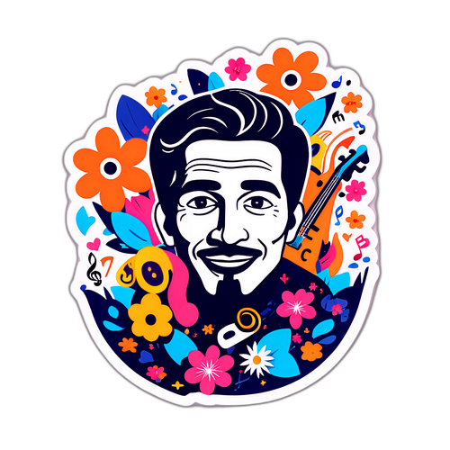 Conception joyeuse avec des fleurs et des notes de musique