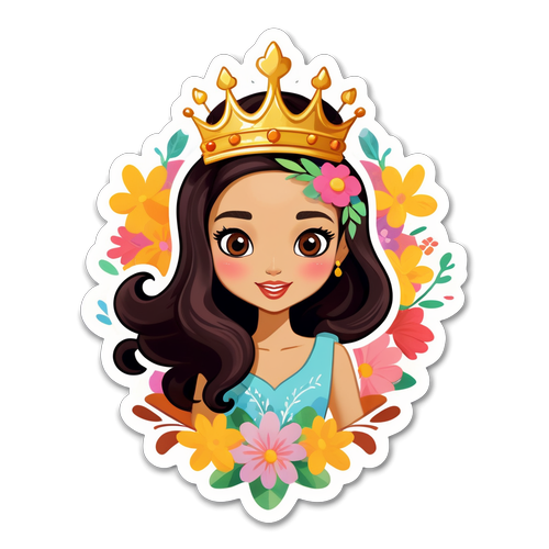 Mahusay na Sticker ng Manika na may Korona at Bulaklak