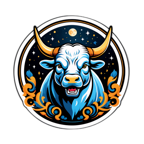 Stickerontwerp van de Stier van Sturgeon met mystieke elementen rond de maan