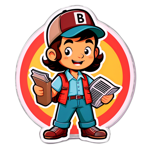 Karakter Newsboy Retro dengan Berita