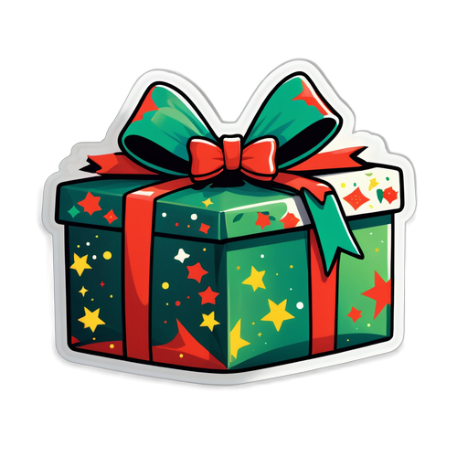 Sticker navideño de regalo envuelto