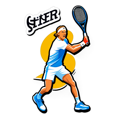 Illustrasjon av en dynamisk tennis-sticker med Holger Rune
