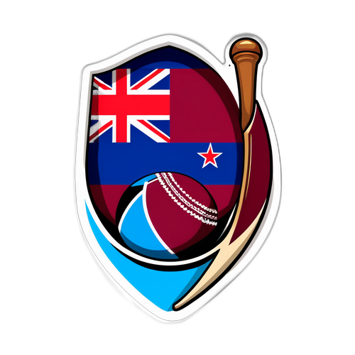 Rekaan Bat dan Bola Kriket dengan Lencana Bendera New Zealand