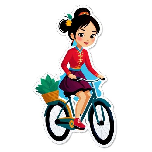 Beautiful Chinese Girl Riding Bicycle
