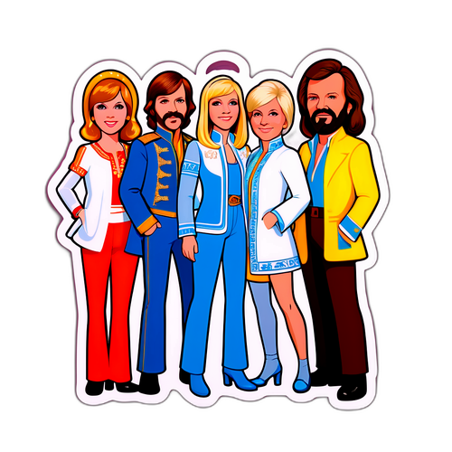 Nostalgischer ABBA Aufkleber mit ikonischen Outfits