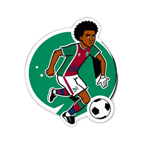 Thiết kế sticker cầu thủ Bahia dribbling với logo Fluminense