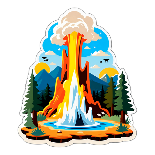 Geyser i Yellowstone med Tegneserie Dyr