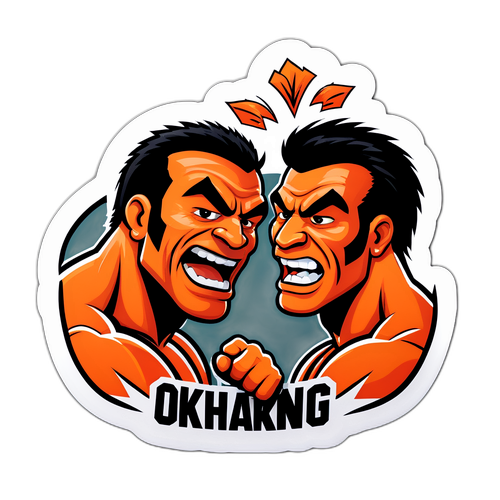 Cartoon Sticker of Wrestlers in Friendly Match