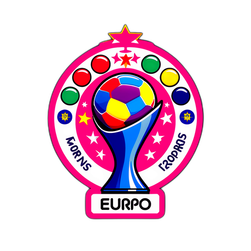 Design mettant en avant le trophée de l'UEFA Women's Euro 2025 avec des ballons colorés autour