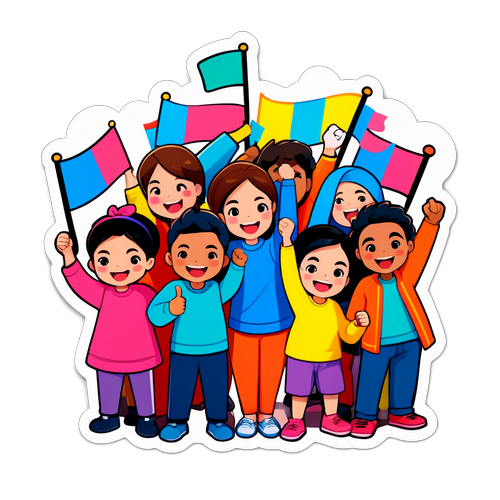 Glädjande publik med färgglada flaggor