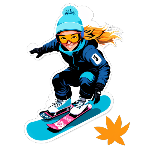 Stylizovaná nálepka s Ester Ledeckou na snowboardu