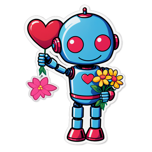 Descoperă Robotul Prietenos care Te Va Face să Zâmbești: Emoții și Flori într-un Sticker Adorabil!