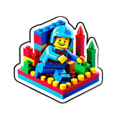 LEGOfigur som bygger en stor stad