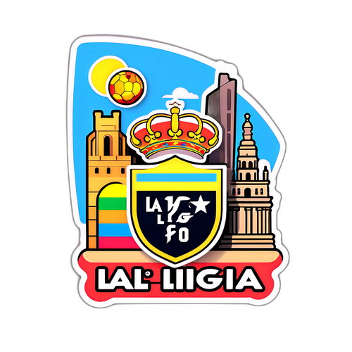 Adesiv colorat cu logo-ul iconic La Liga și repere arhitecturale spaniole