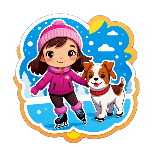 Rimelig karakter av jente på skøyter med hund