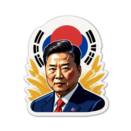 スタイリッシュなデザインの大統領ユンの肖像と韓国国旗