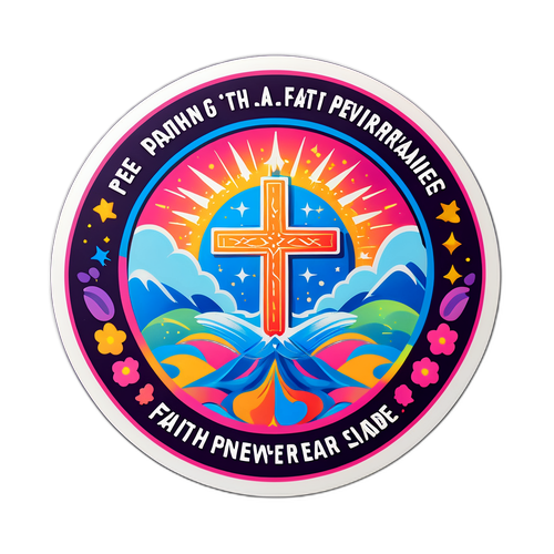 Un autocolant inspirator cu un simbol și un citat motivațional despre credință și perseverență