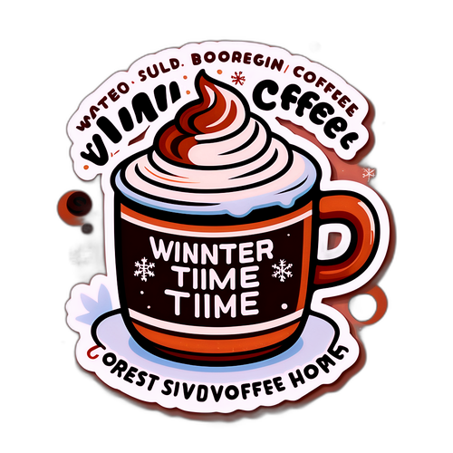 Humorystyczna naklejka vintage: 'Zimowy czas, kawa w ręku'