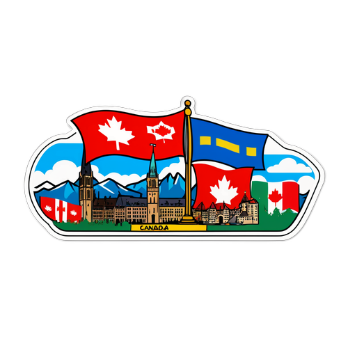 Стикер с панорамой города и флагами двух стран