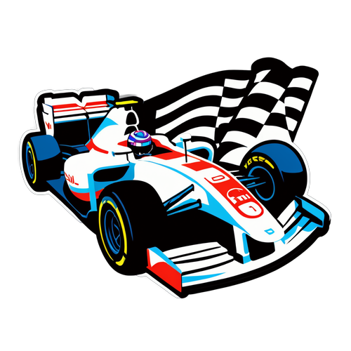 Fartfylld Spänning: Den Ultimata F1 Sticker Med Snabba Bilar och Rutiga Flaggor!