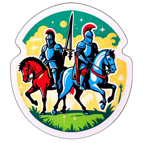 Két stilizált lovag sticker a csata előtt