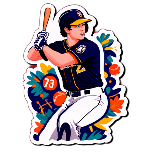 Energetic Baseball Sticker of Yelich Mid-Swing