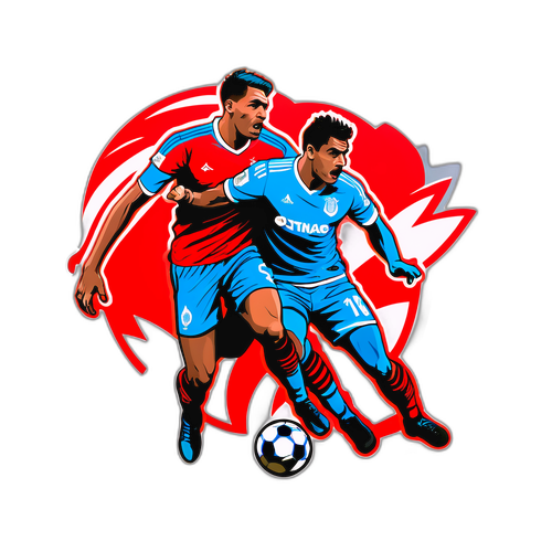 En dramatisk illustration af Nottingham Forest og Porto spillere, der kæmper om bolden