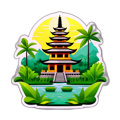 Entspannender Aufkleber aus Bali mit Tempel