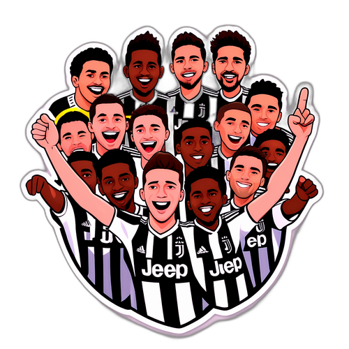 A Juventus csapat, örömteli szurkolók a stadionban