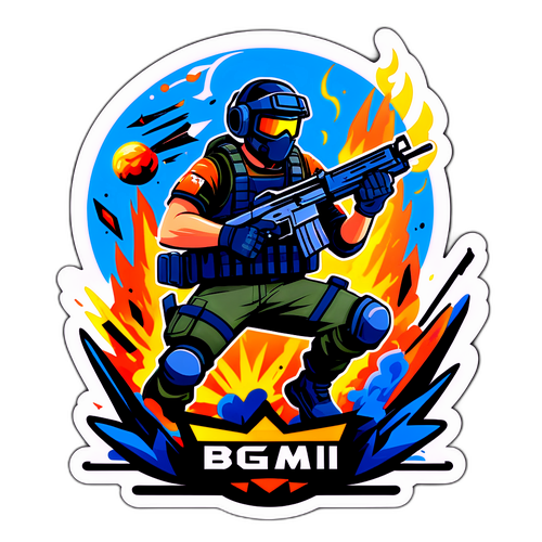 एक्शन कैरेक्टर्स और बैटलग्राउंड के साथ BGMII स्टिकर