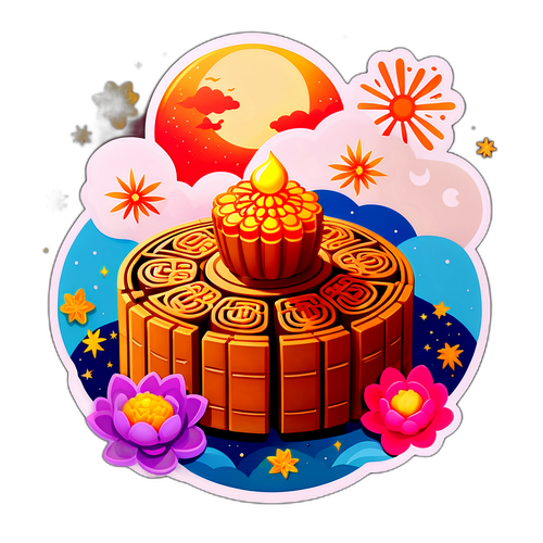 中秋節月餅與賞月場景貼紙