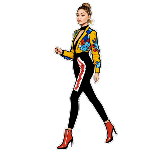 Chic modell sticker med Gigi Hadid på catwalken