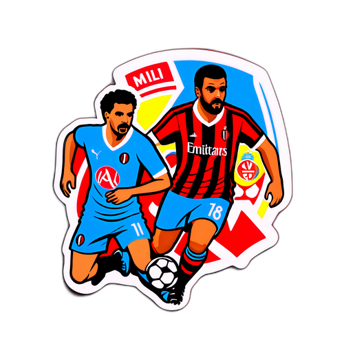 Sticker cu un meci de fotbal între Milan și Napoli