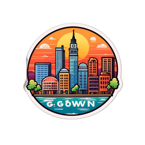 G-Townの街並みと夕日の背景